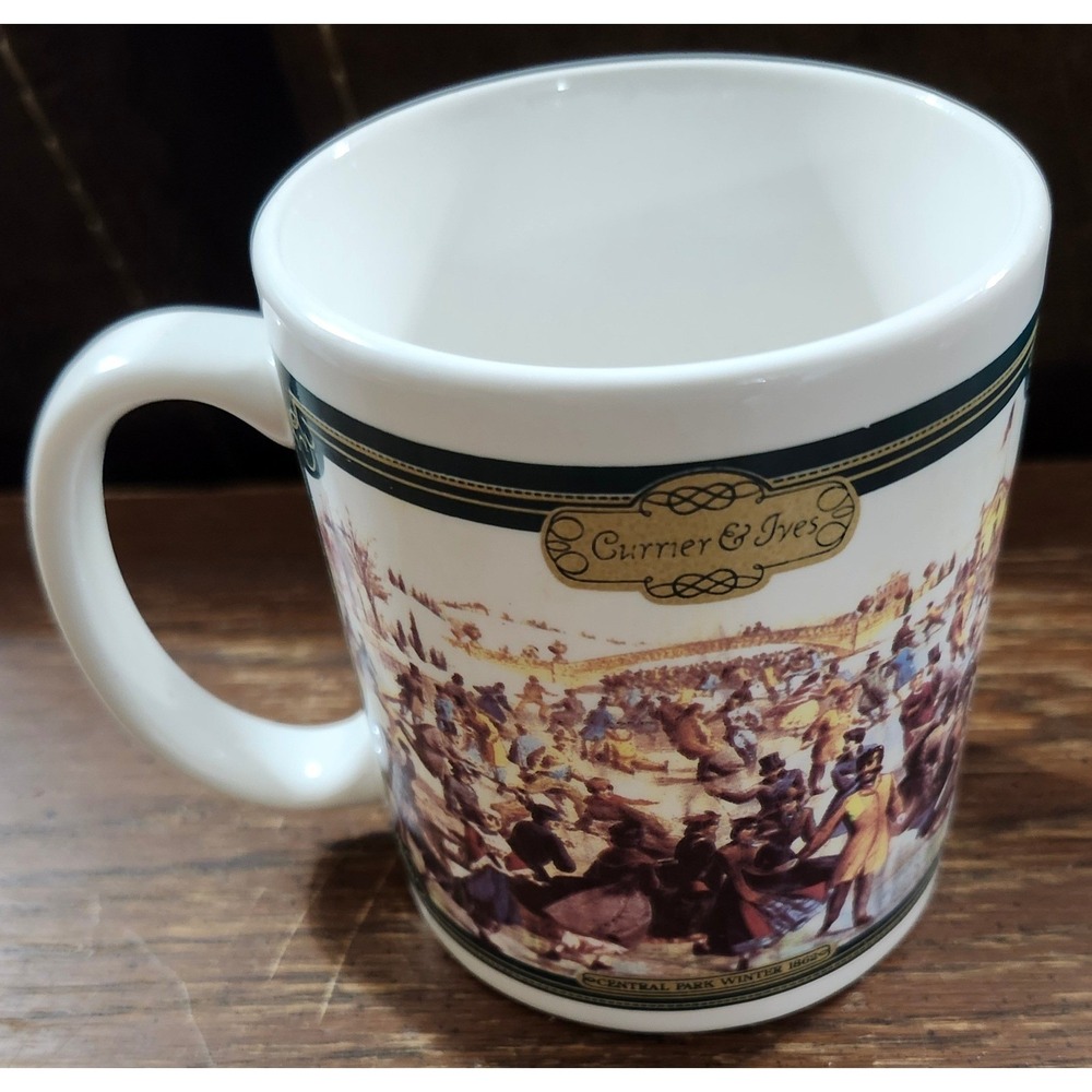Currier and Ives Central Park Winter 1862 Coffee Mug Houston Harvest Ceramic
